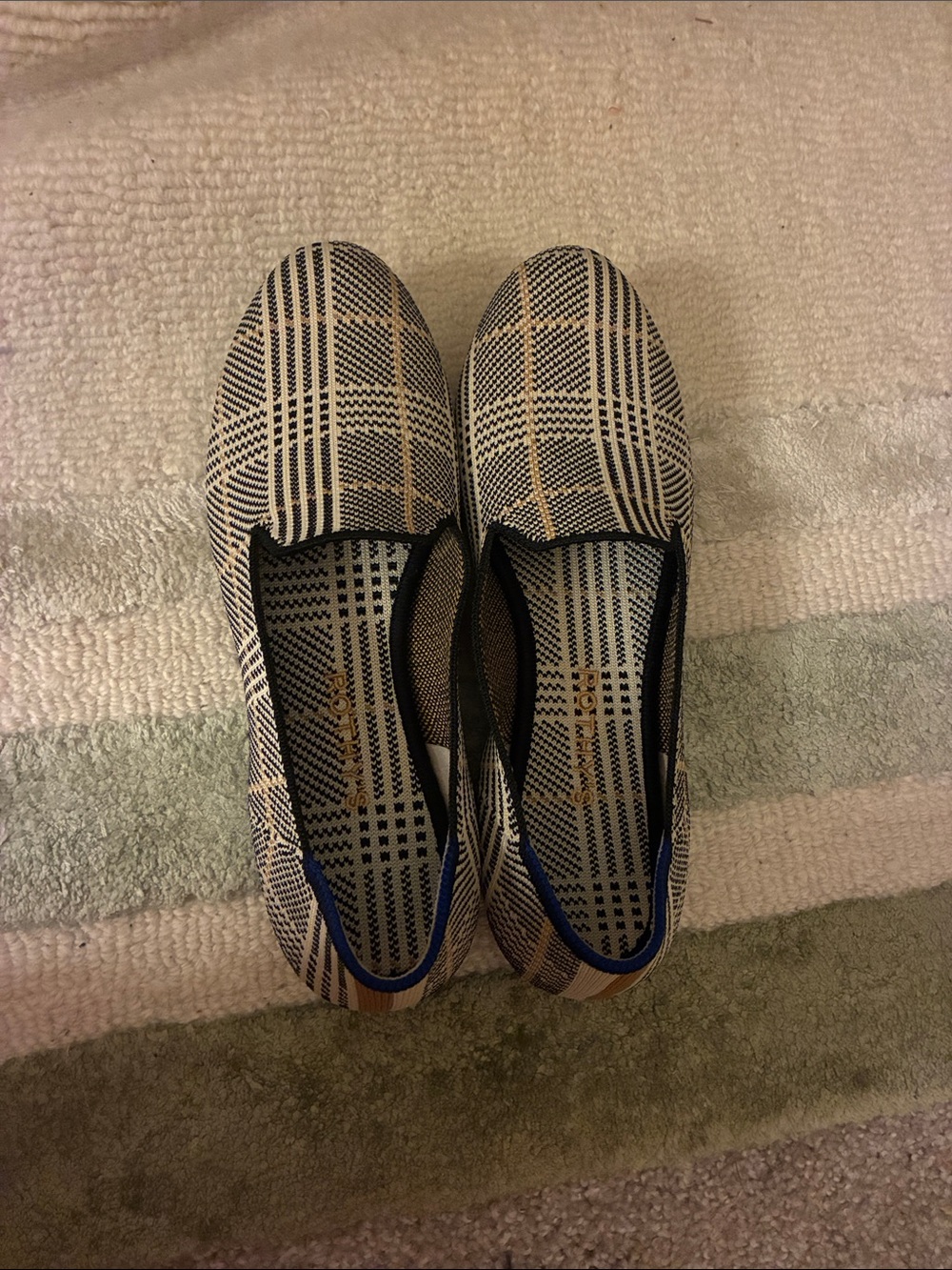 Rothy's Plaid Slip-On Flats in Black and Cream